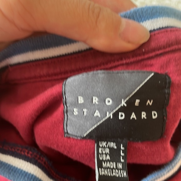 Broken Standard Maroon Tee with Blue, White and Navy Stripe Detailing - Picture 3 of 4